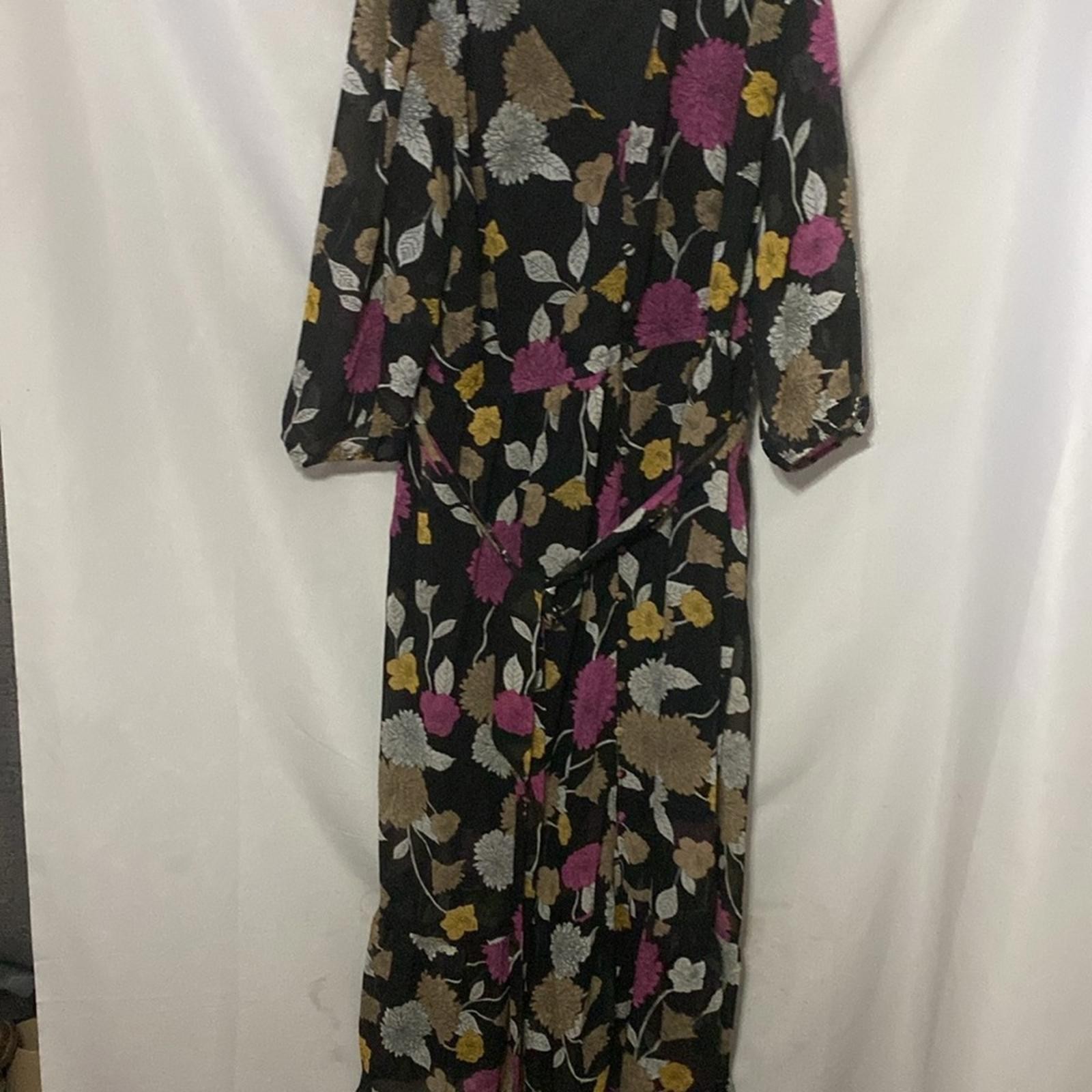 LANE BRYANTSIZE 24 SOFT FLOWY BLACK FLORAL PRINT SHEER LINED DRESS RUFFLED HEM