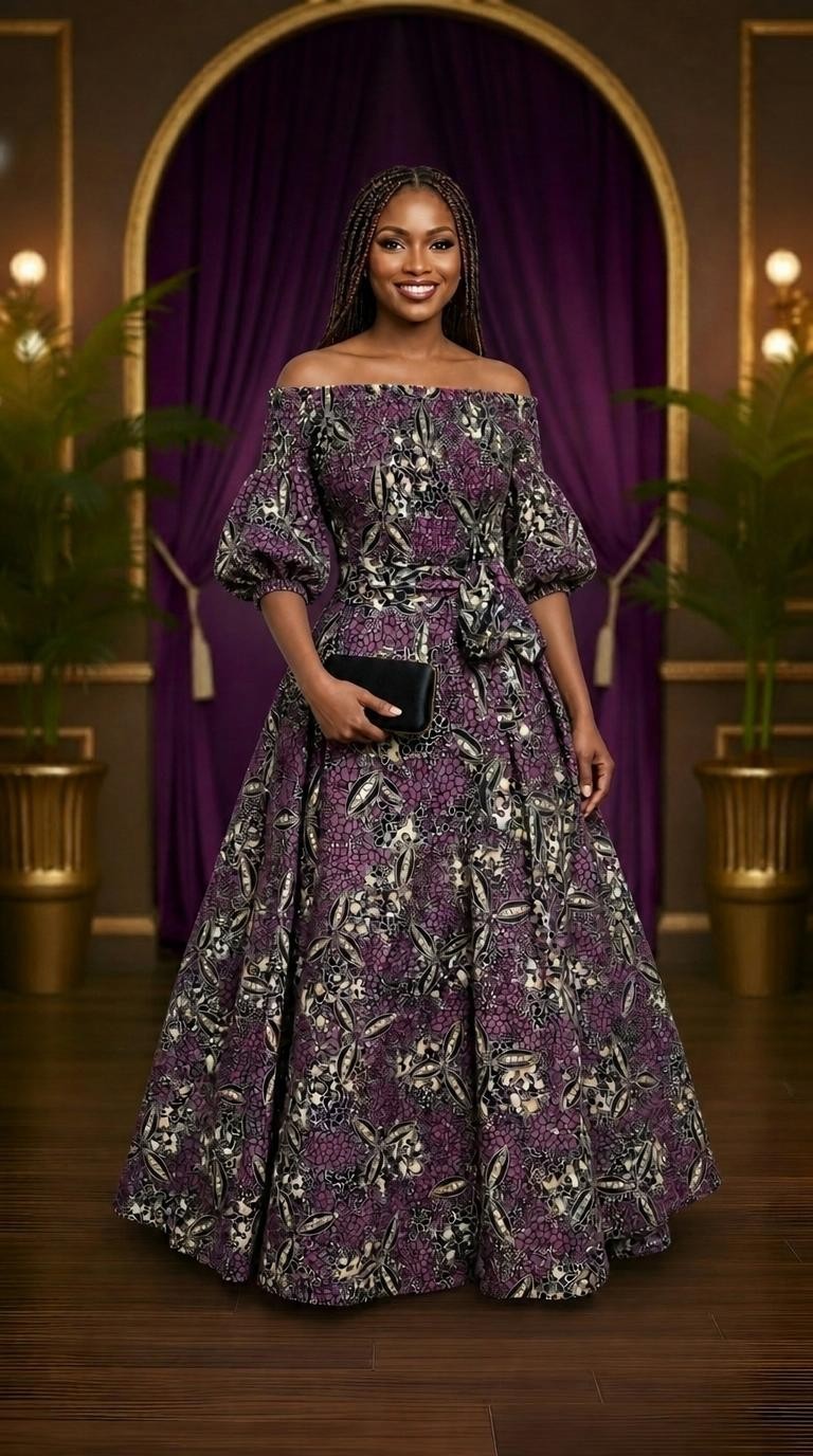 African Print long circle Dress: Shirred Ankara Cotton Dress