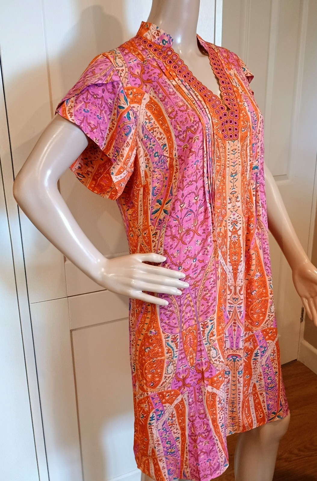 NIZA Women’s Pink / Orange Loose Short Bohemian Dress Size 12-14 New BNWT