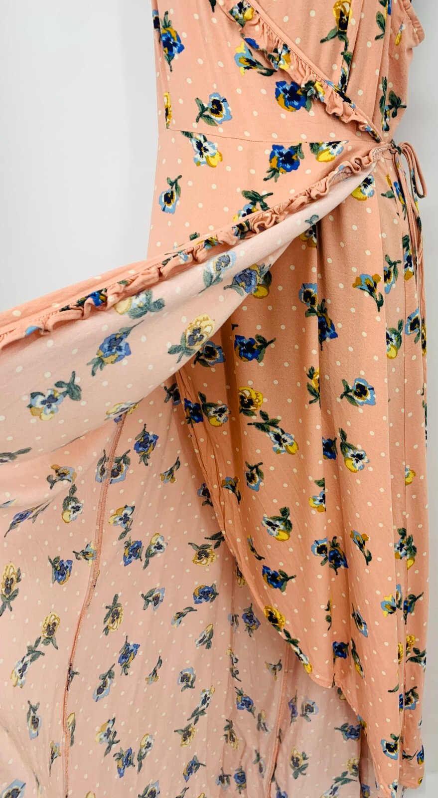 FOREVER 21 Wrap Dress Peach Floral Side Tie Sleeveless Ruffle Womens Plus 2X