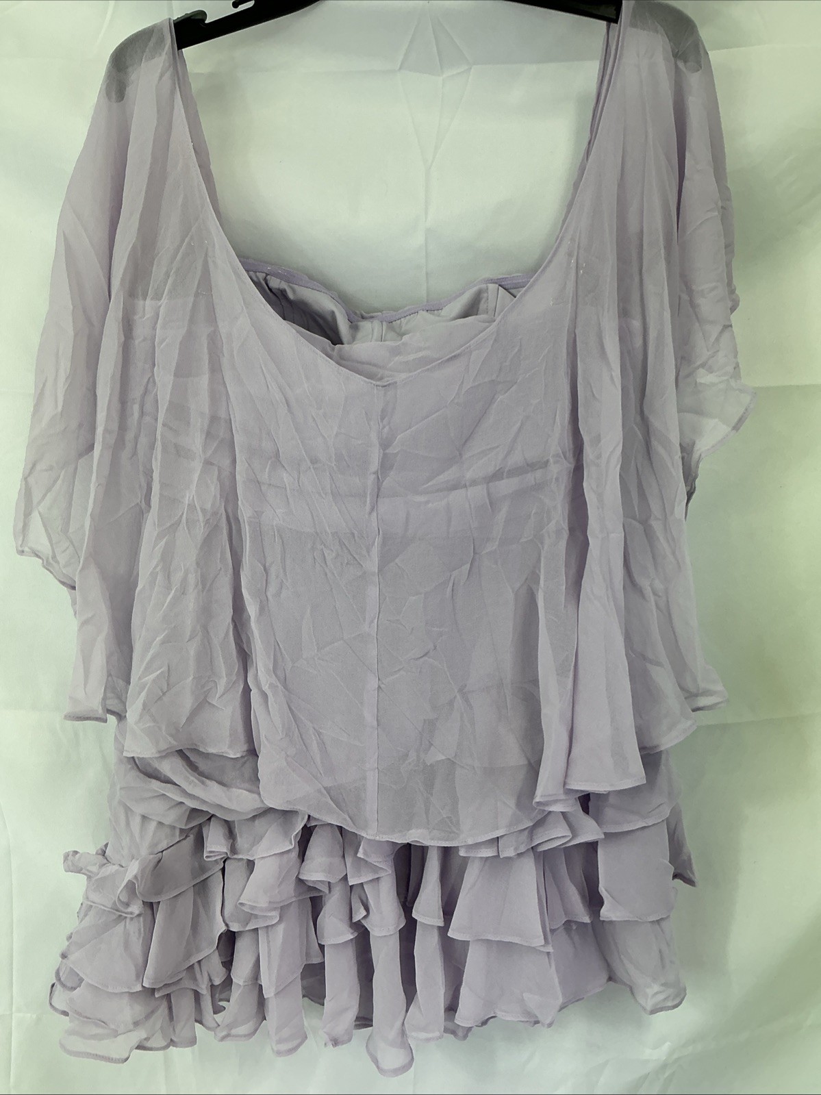Oh Polly Birdie Off Shoulder Lilac Ruffle Chiffon Mini Dress UK 14 US 10 NWT