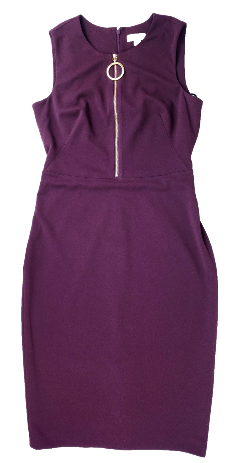 Calvin Klein Logo Ring Front Half Zipper Sheath Dress – Aubergine, Size 6