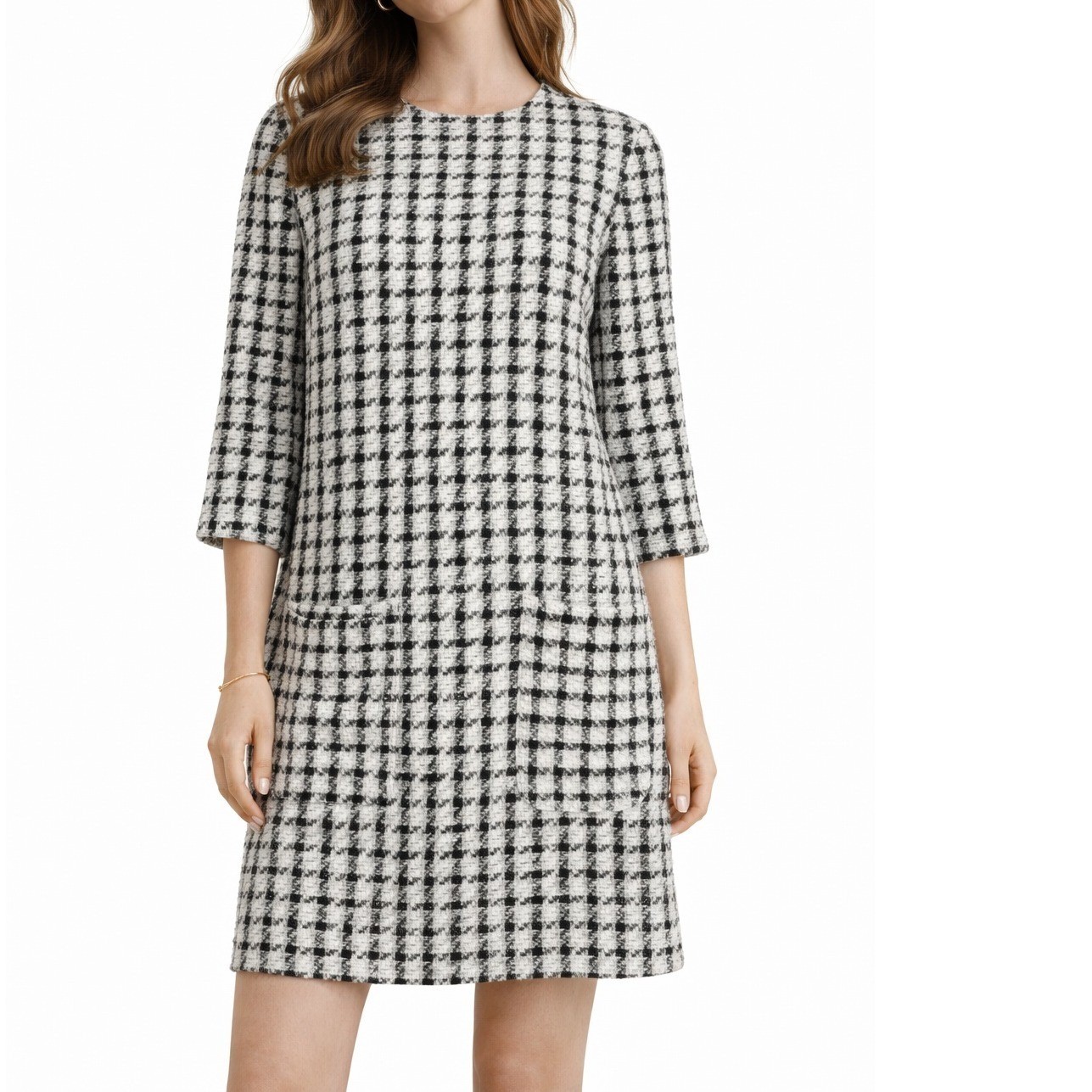 Zara TRF Women’s S Black White Houndstooth Tweed Boucle Mini Dress