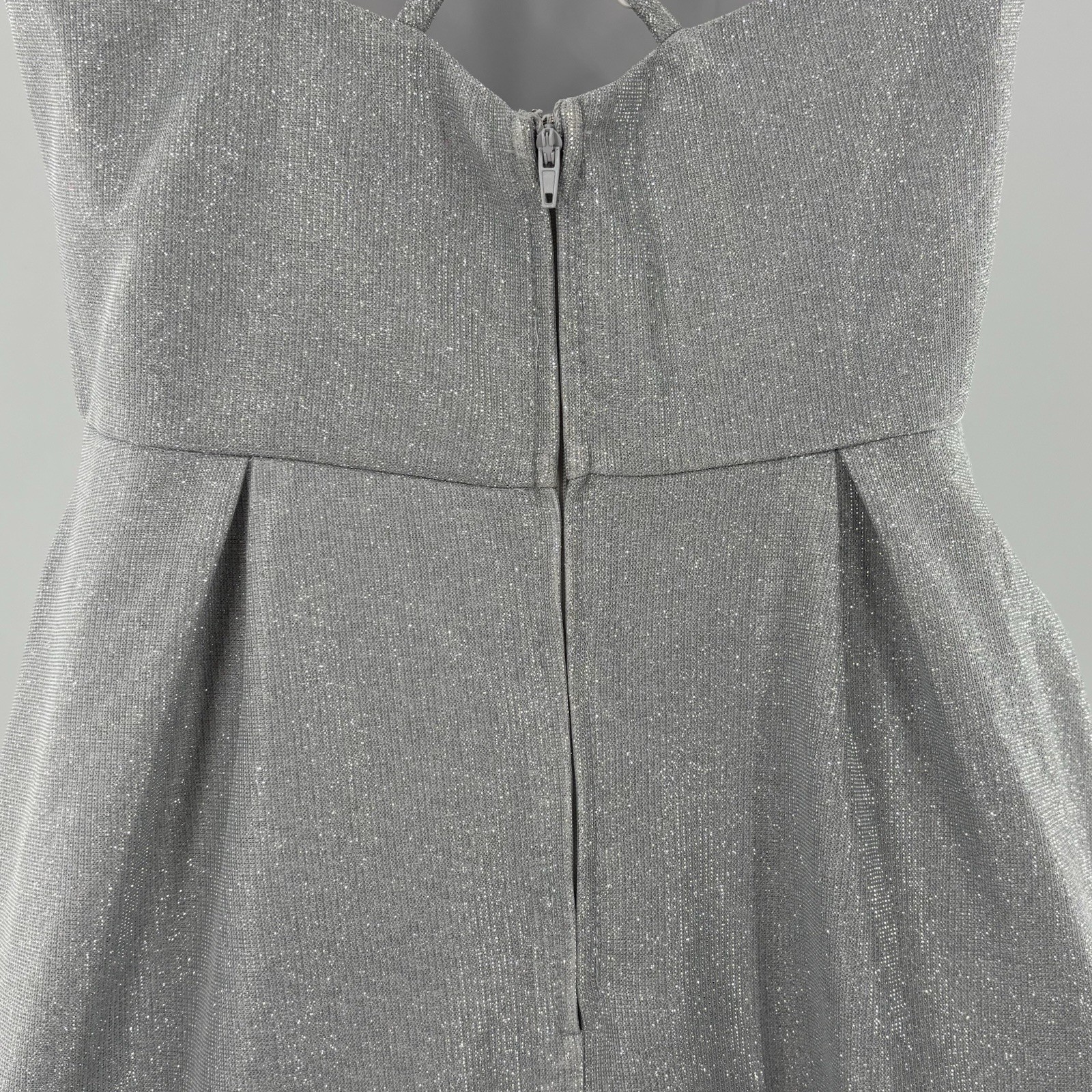 Crystal Doll Sleeveless Silver Metallic Glitter V-Neck Mini Dress Sz 11 Pockets