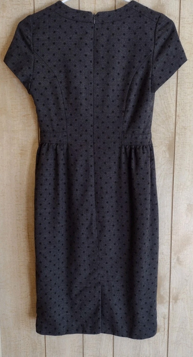 Boden Wool Blend Polka Dot Floral Lined Tulip Split Neck Cap Sleeve Dress Grey 4