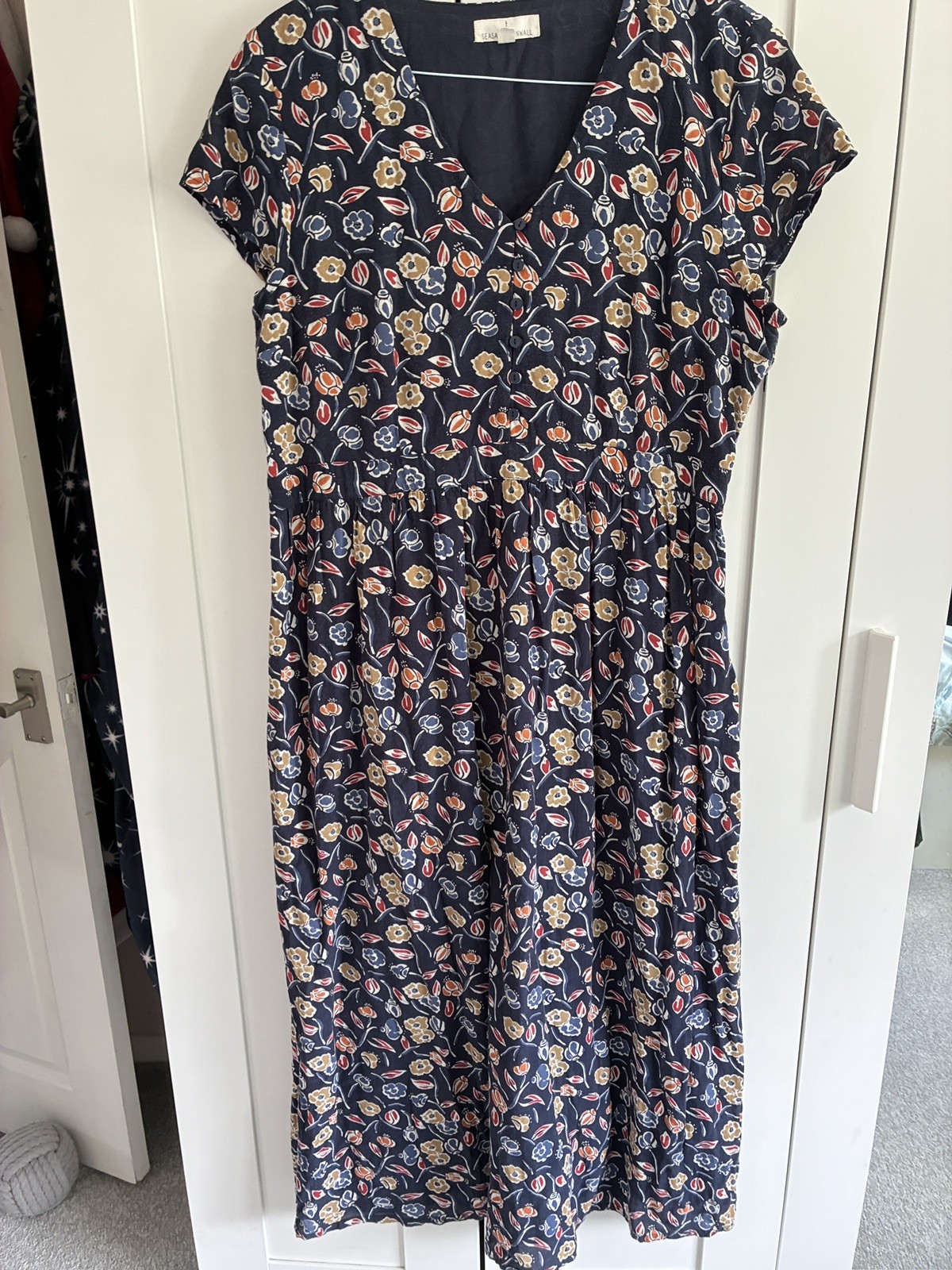 Seasalt cotton midi maxi dress feather slate size 18 summer holiday casual blue