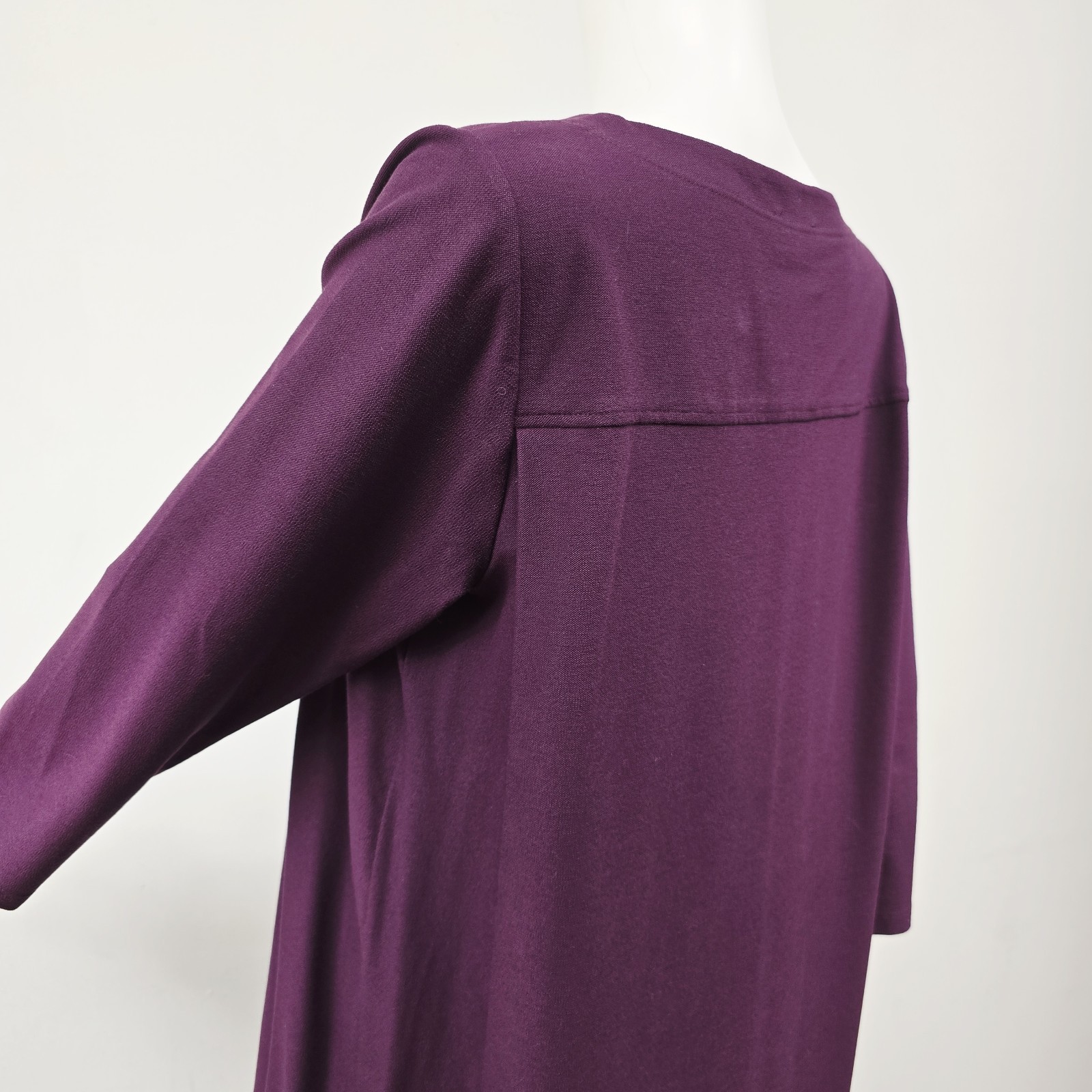 Eileen Fisher Shift Dress Size M Crepe Eggplant Purple 3/4 Sleeve Layering USA