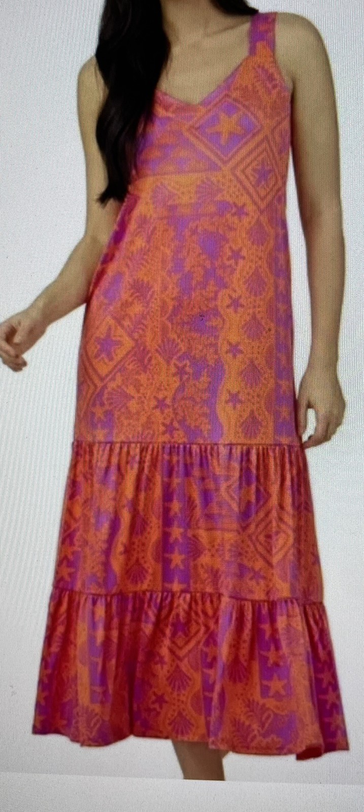 NEW Cuddl Duds sleeveless long maxi dress womens medium tiered starfish resort