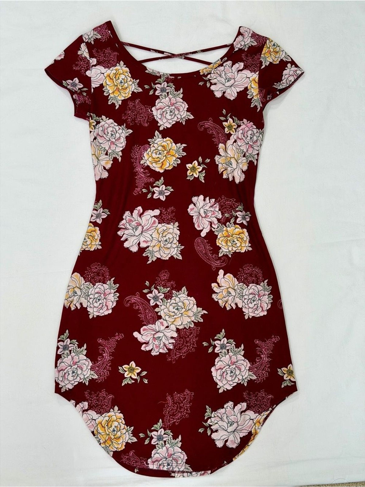 Butter Soft Burgundy Floral Mini Dress Small