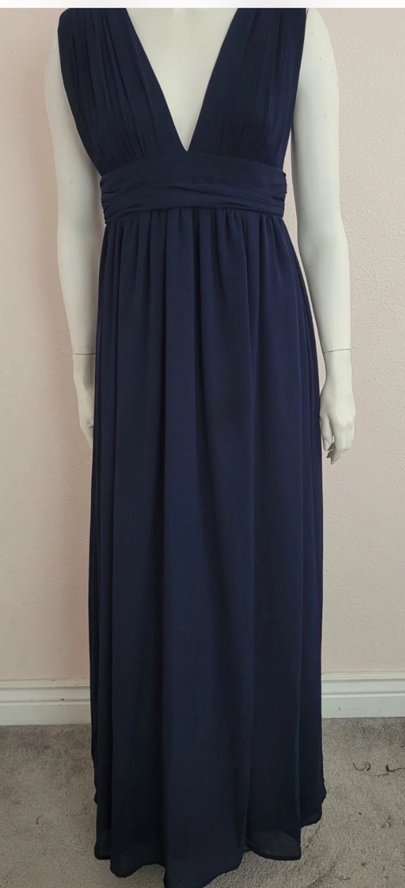 New With Tags!! Lulus Navy Blue Plunging V Neck Pleated Maxi Dress Size S