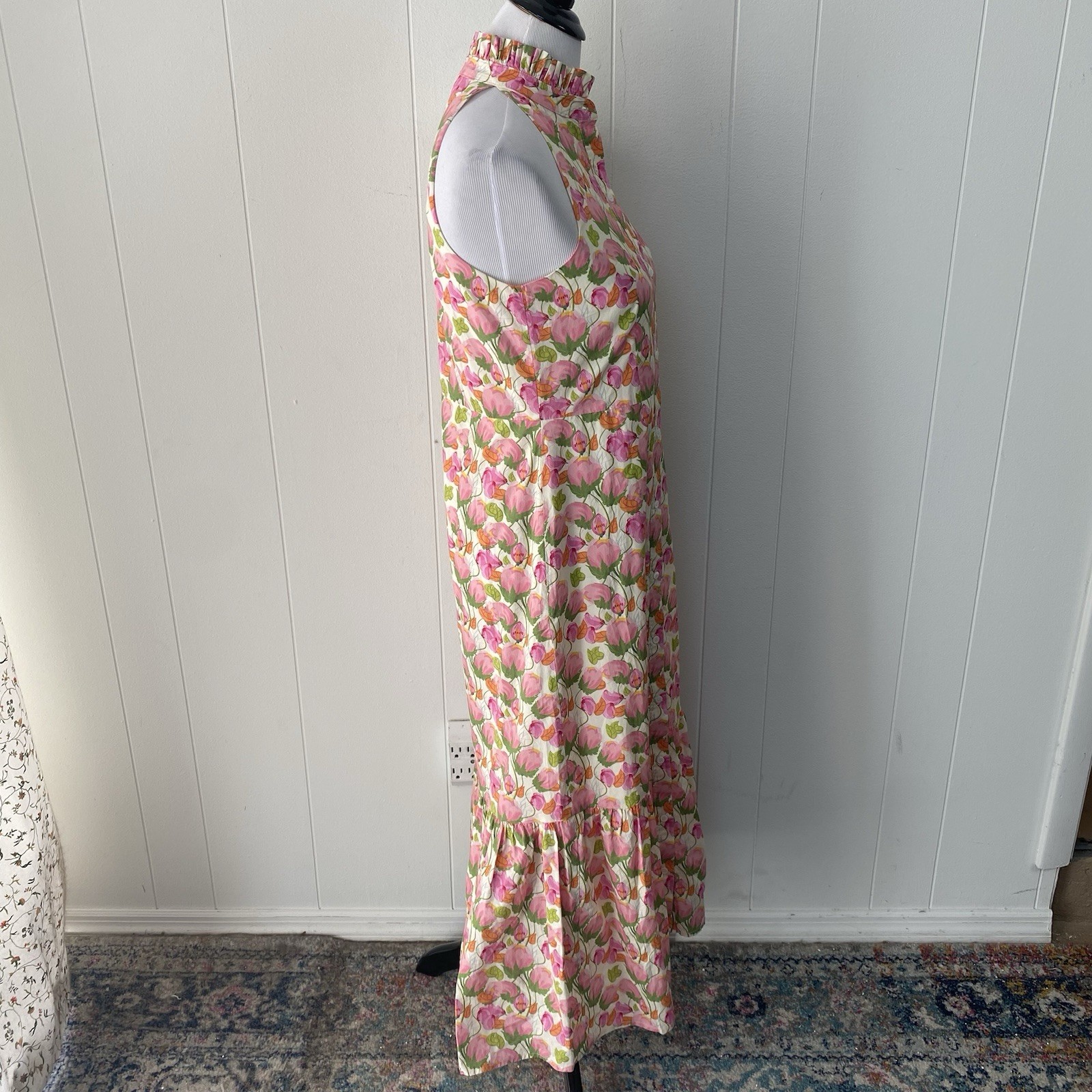 Hyacinth House Tukernuck Pink Tulip Floral Tess Maxi Dress Size XXS High Neck