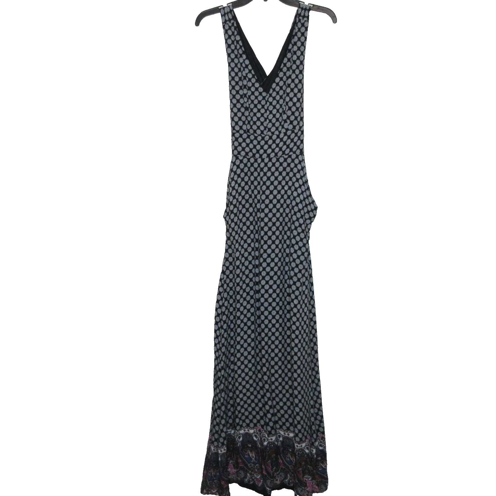 Alythea Women’s Boho Cross Back Side Zipper V Neck Black Maxi Dress S B9