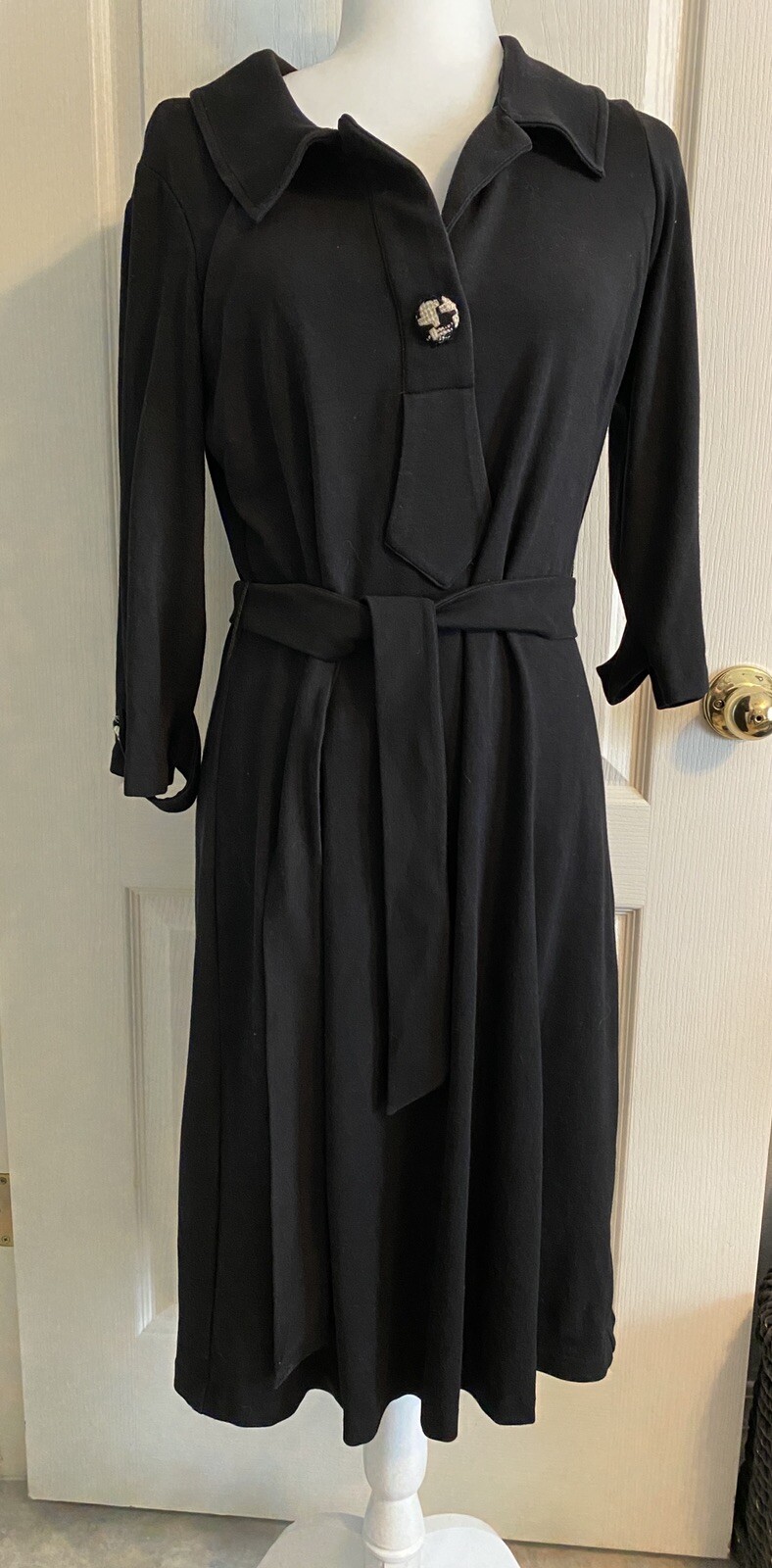 Debbie Schuchat Belted Dress Black Large Defect (See picture)