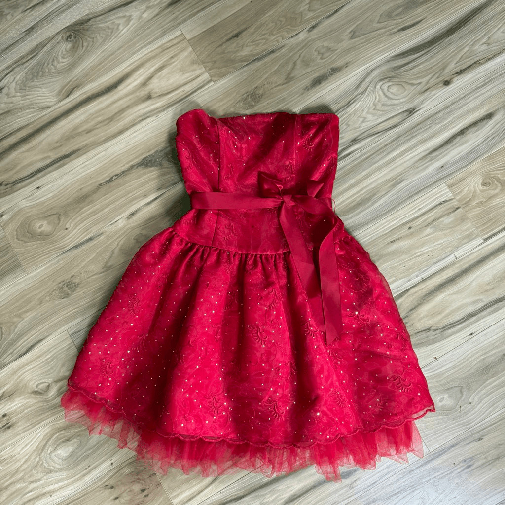 Jessica McClintock for Gunne Sax Womens Red Strapless Polka Dot 90s Dress Size 8