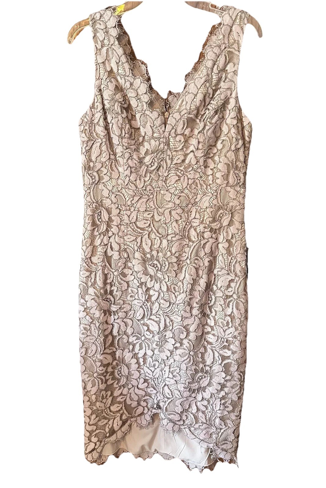 NWT Eliza J Womens Tulip Hem Chic Blush Pink Lace Dress V Neck Lined No Stretch