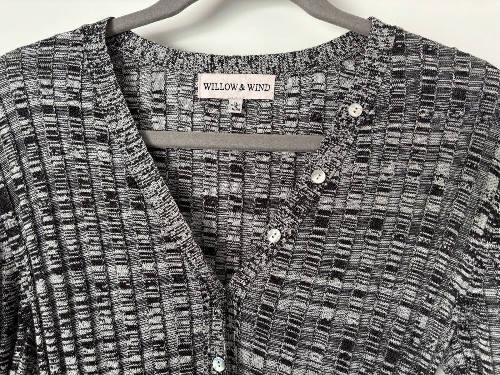 Willow & Wind Black White Gray Heather Ribbed Knit Henley Bodycon Dress Size S