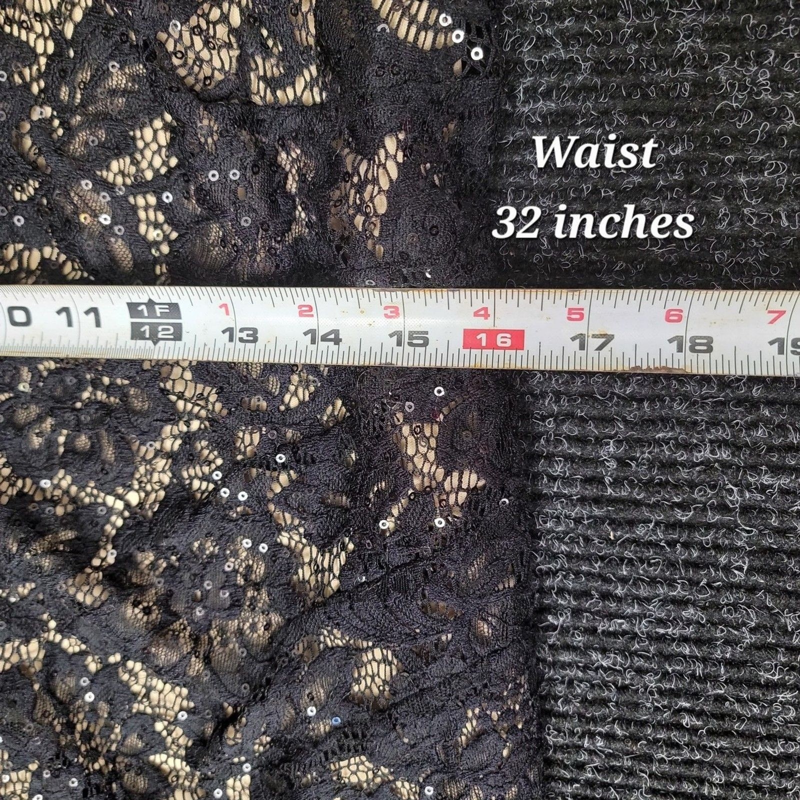 Scarlett Black Lace Sequin 3/4 Sleeve Cocktail Formal Dress Size 16 Knee Length