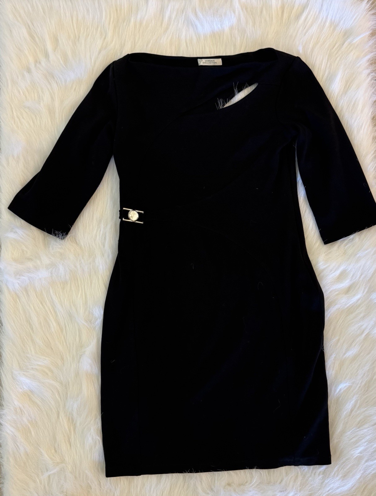 Versace Collection Black Dress Size 46 – Cutout Detail & Medusa Buckle