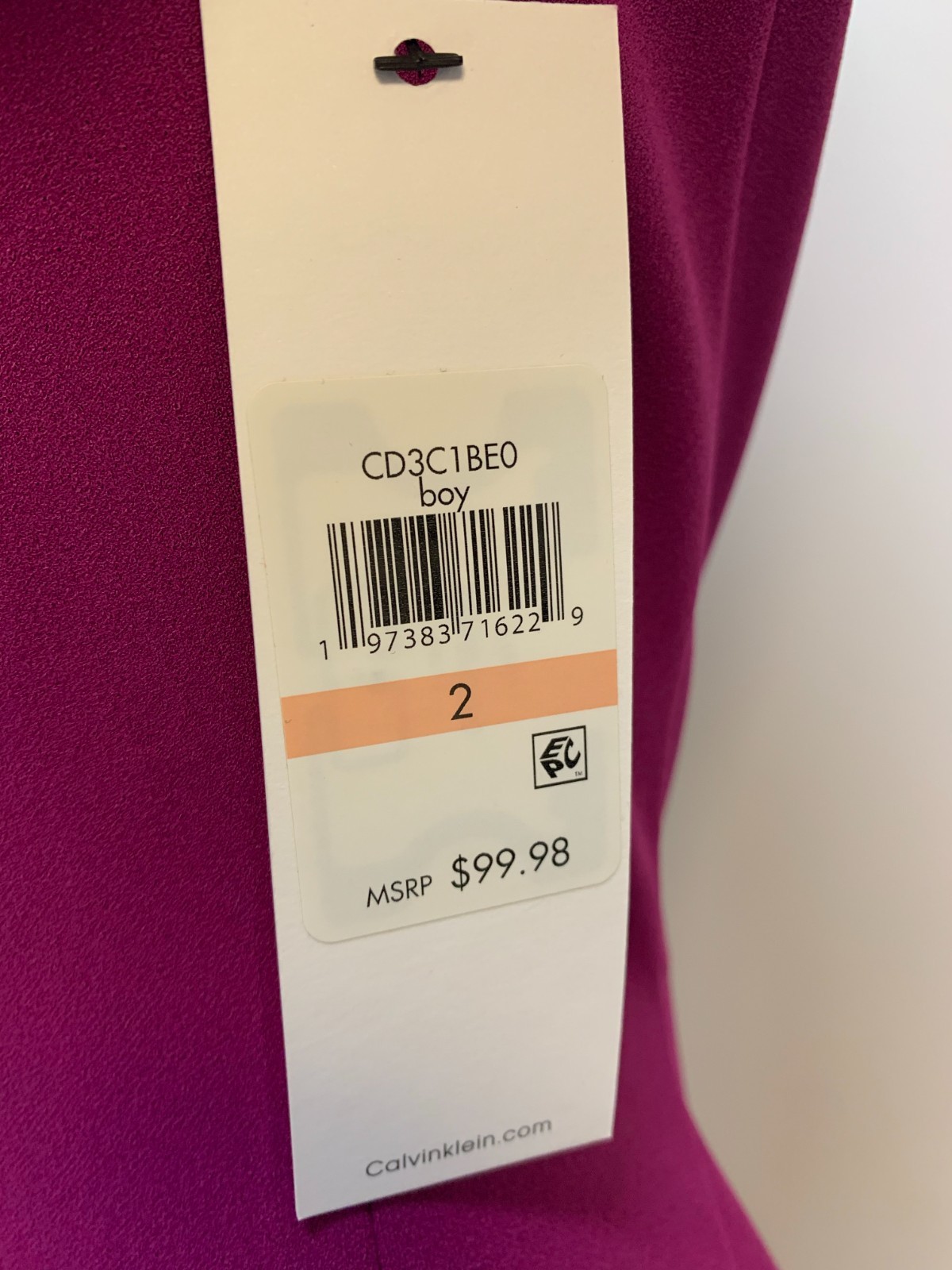 Size 2 Calvin Klein Elegant Boysenberry Sleeveless Crepe Sheath Midi Dress NWT