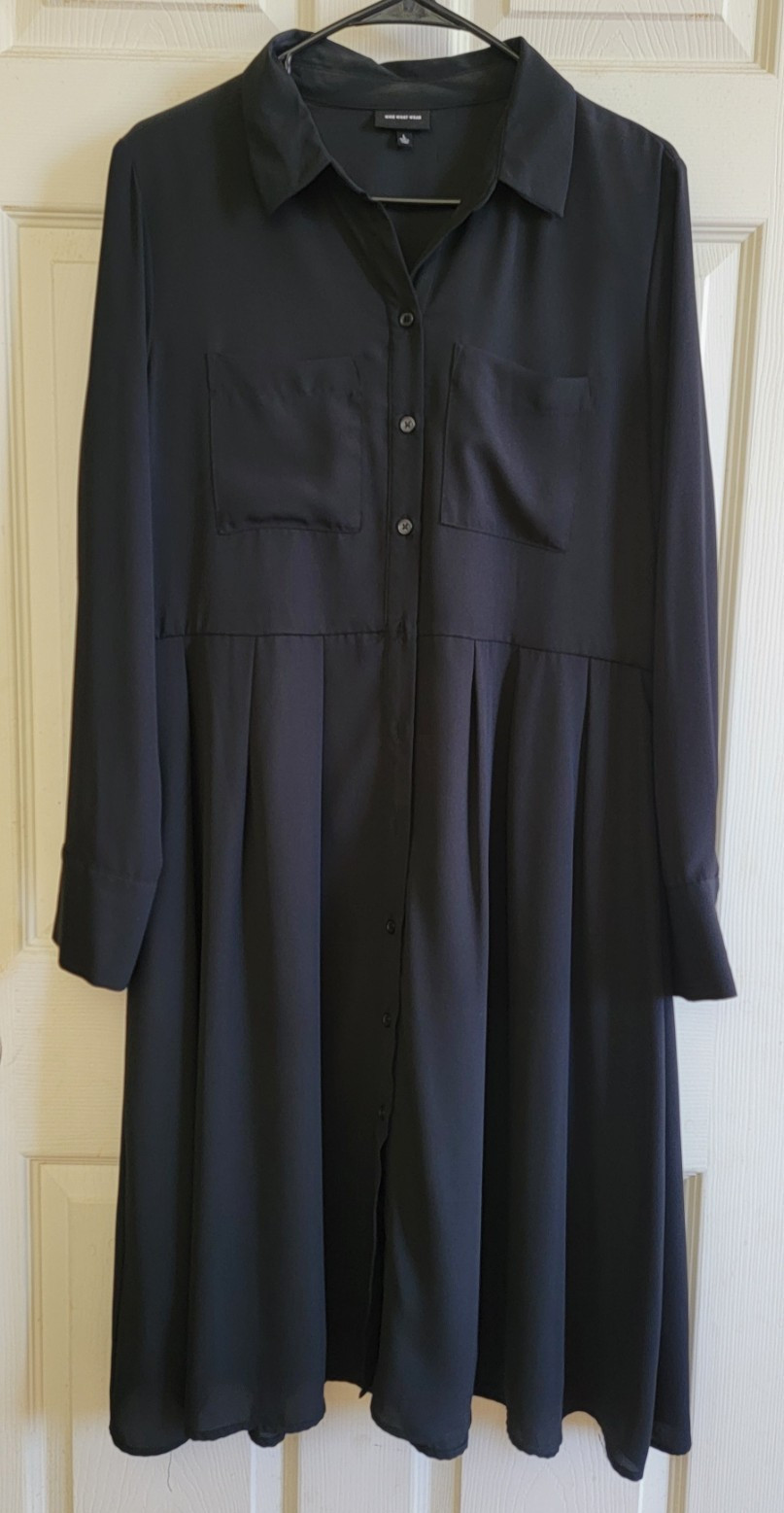 Who What Wear Women’s Black Long Sleeve Woven Lined Button Belted Shirt Dress L