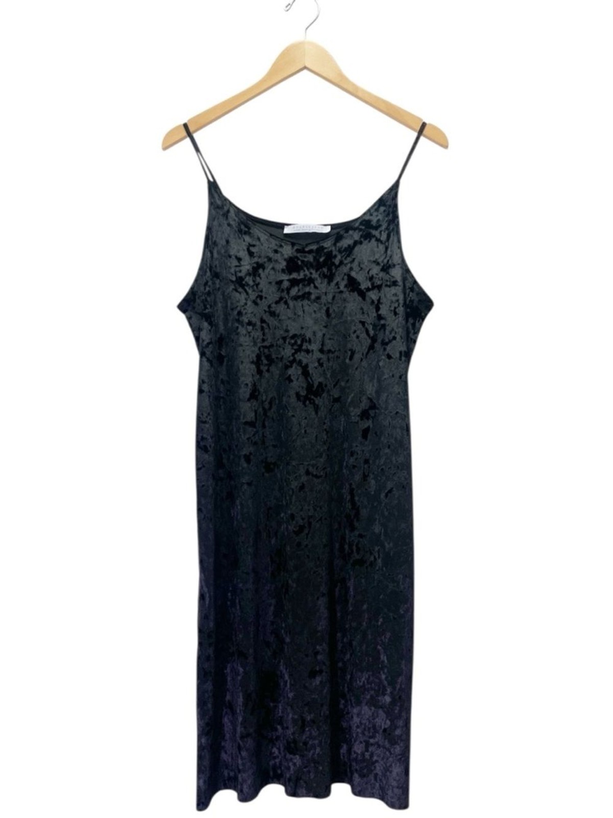 Double Zero Black Crushed Velvet Slip Dress Midi Spaghetti Strap Y2K Size Large