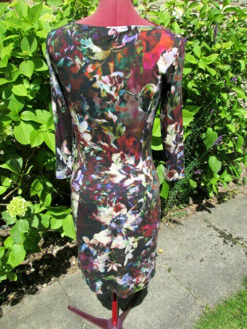 PHASE EIGHT-STRETCH VISCOSE DRAPED WIGGLE DRESS-3/4 SLEEVES-WORN ONCE-UK 8.
