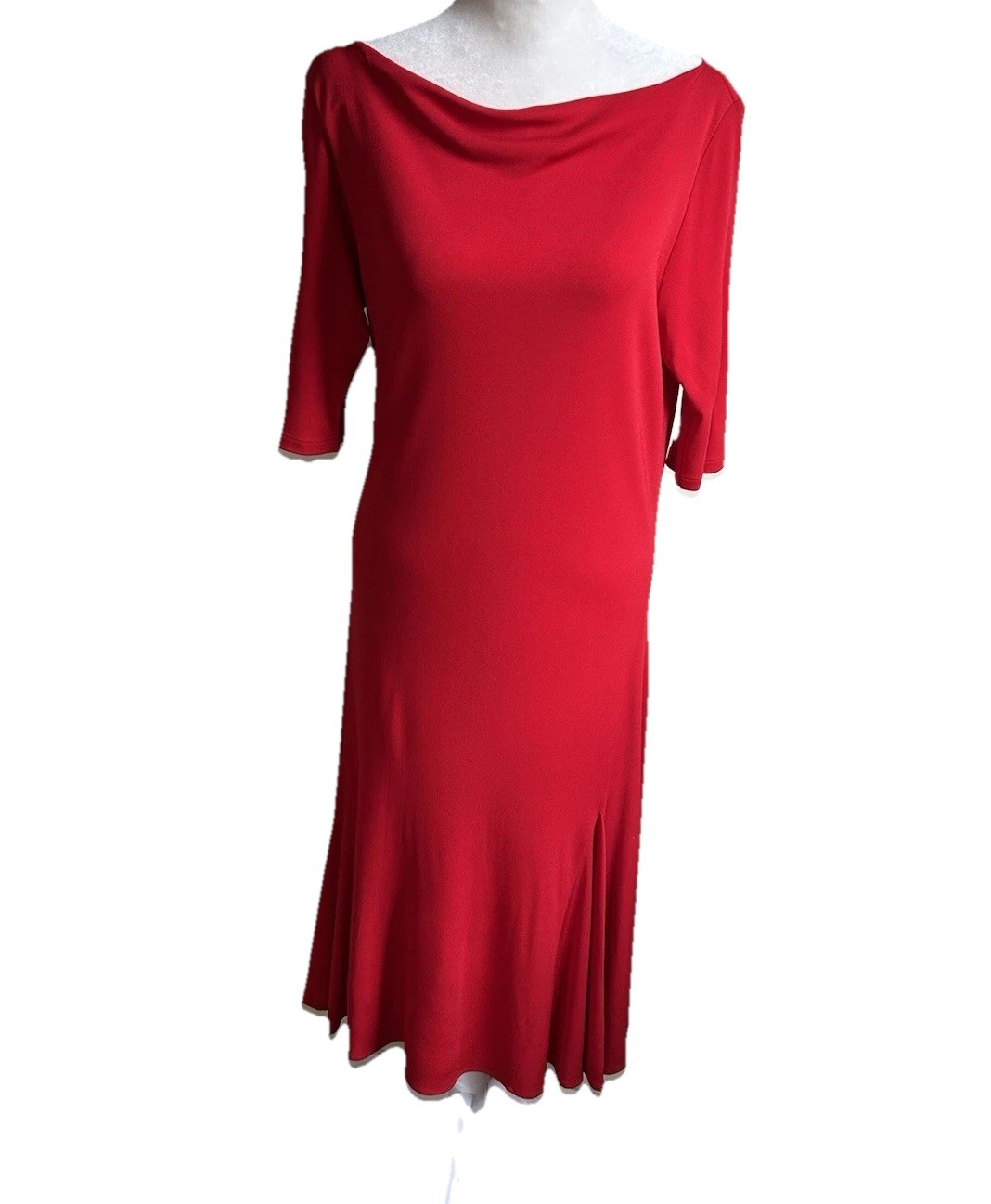 Ralph Lauren Black Label Midi Maxi Dress sz Large Red Classic Holiday Cowl Neck