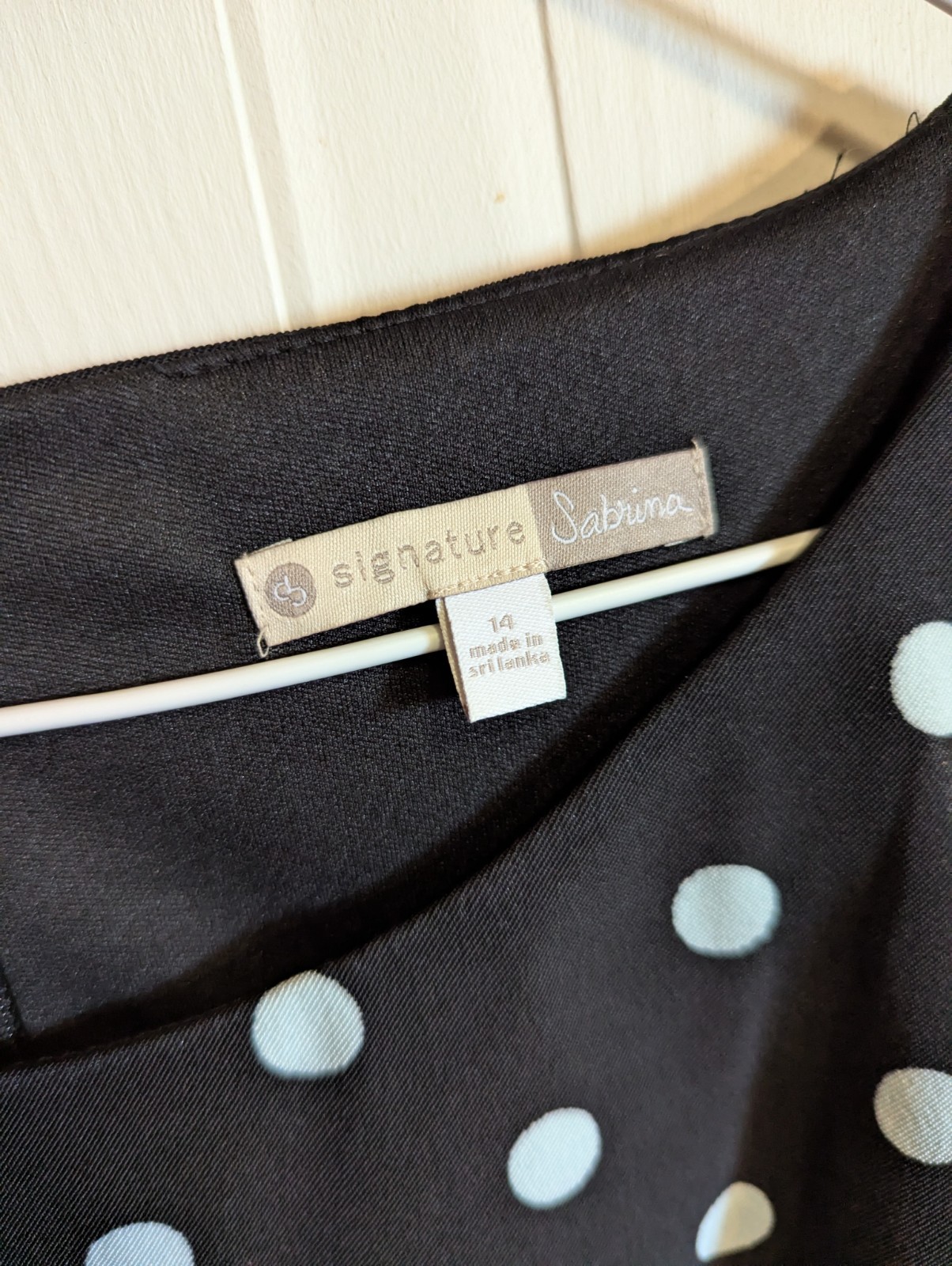 Signature Sabrina Black White Polka Dot Sheath Dress Sleeveless Knee Length