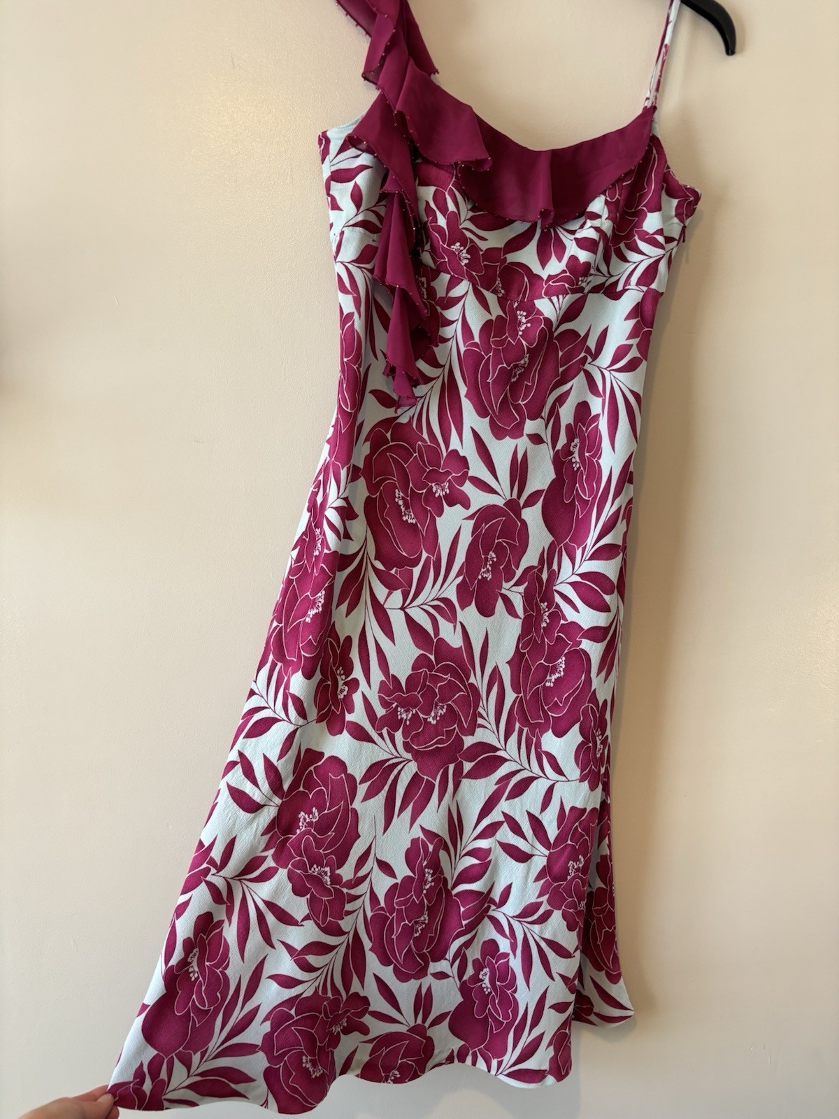 Marks & Spencer Pink magenta Floral Chiffon Ruffle Strap Dress UK 10