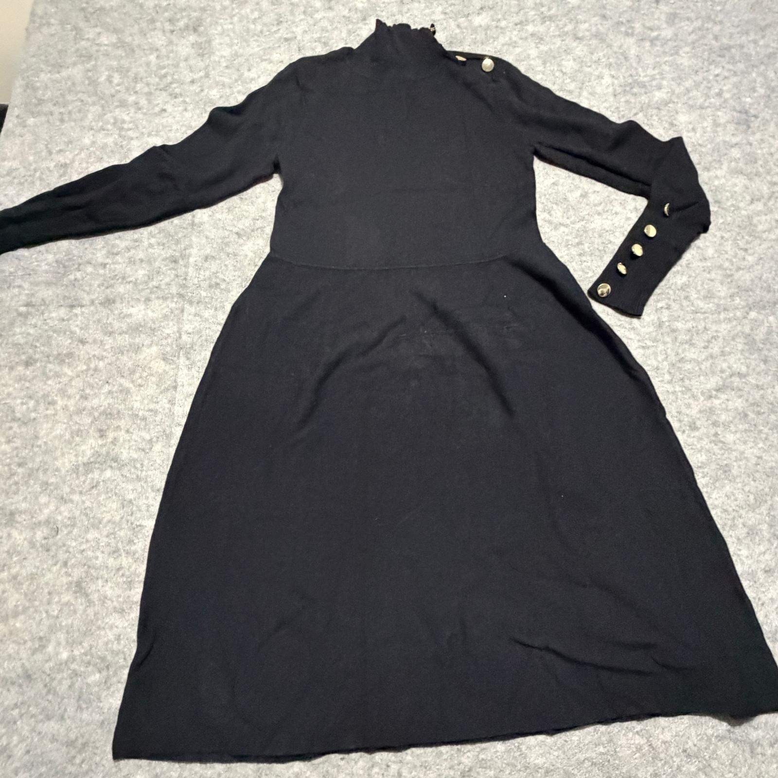 INC International Concept Mock Neck Button Cuff Knit Sweater DRESS WOMEN’S M BLK