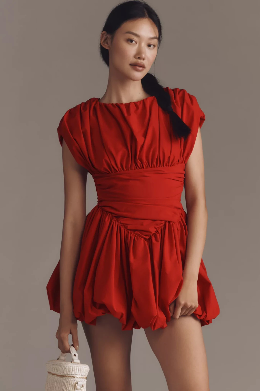 ANTHROPOLOGIE Extro&Vert Orla Sleeveless Pleated Bubble Mini Dress M new RED