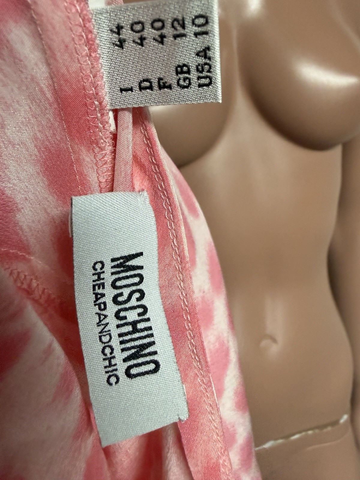 Vtg Moschino Cheap & Chic Pink Leopard Print Silk Slip Dress IT 44