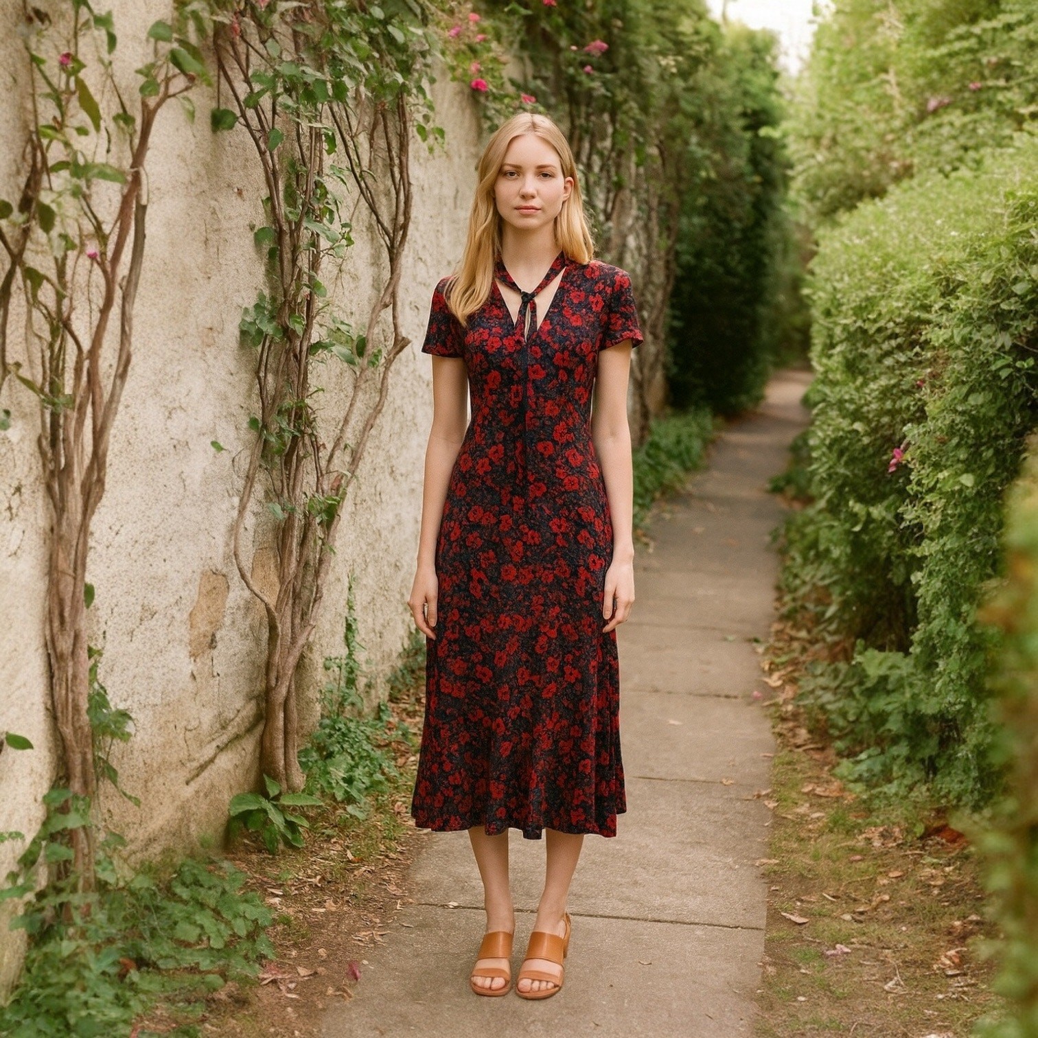ModCloth Dress Women’s XXS Tie Front Retro Floral Swing Valentine’s Going Out