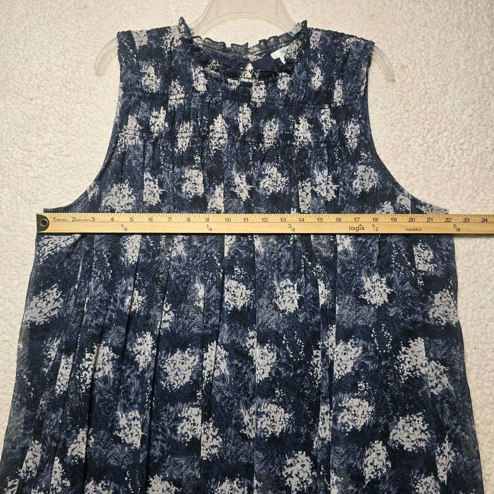 Joie Navy Blue White Floral Smocked Ruffle Neck Sleeveless Mini Dress XXL