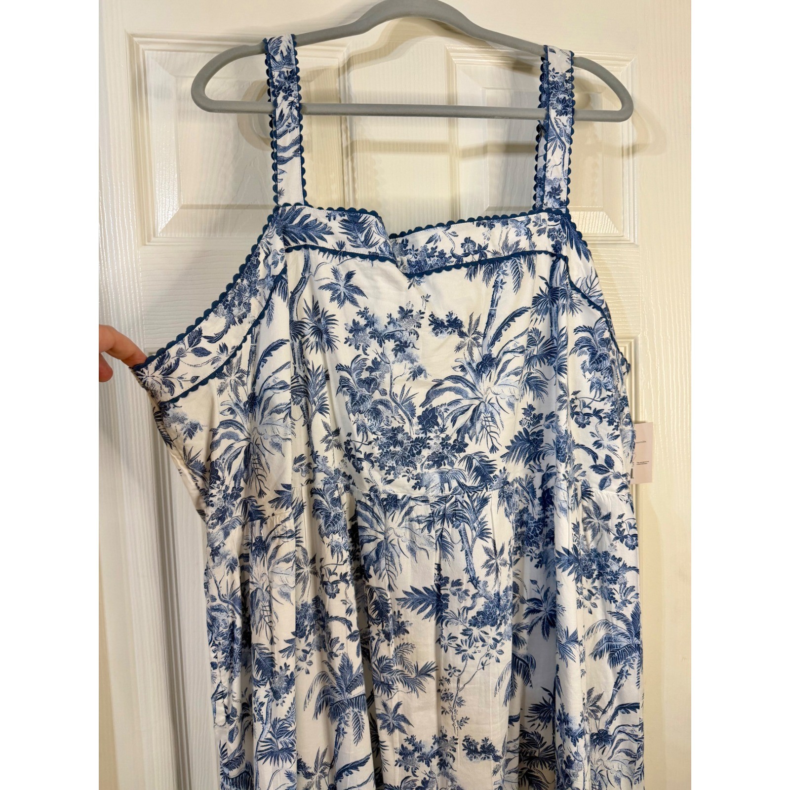 Lauren Conrad Womens Plus 3X Blue White Tropical Palm Toile Midi Dress NEW