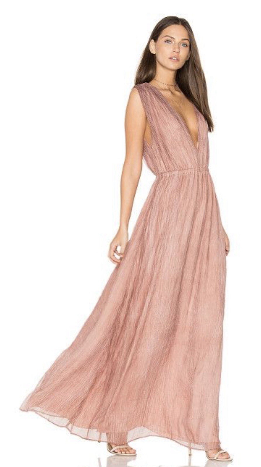 BOBI BLACK (Revolve) Formal Maxi Dress XS Double V-neck Boho Flowy Feminine