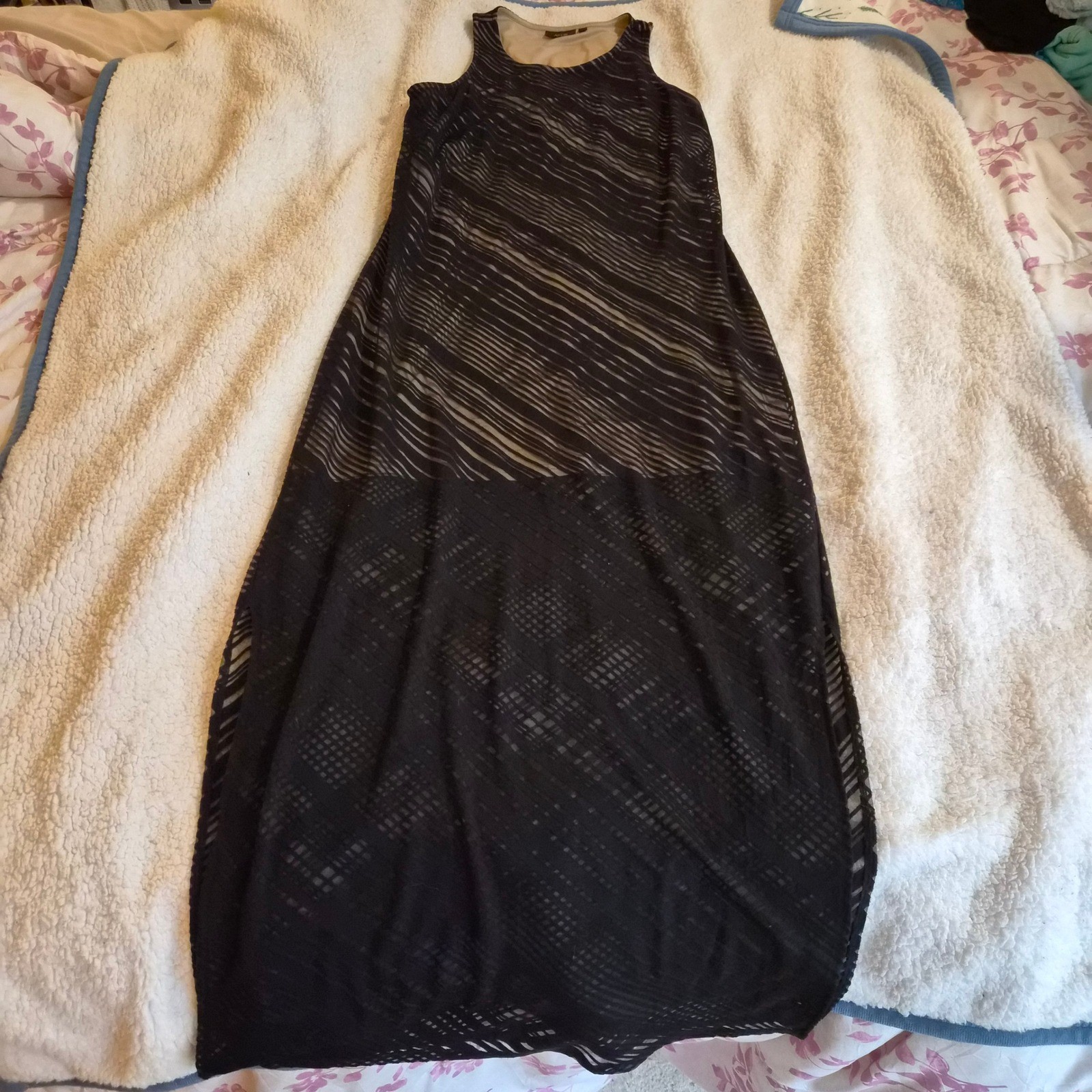 Apt. 9 Womens Black Striped Mesh Overlay Sleeveless Maxi Dress Large Goth Edgy