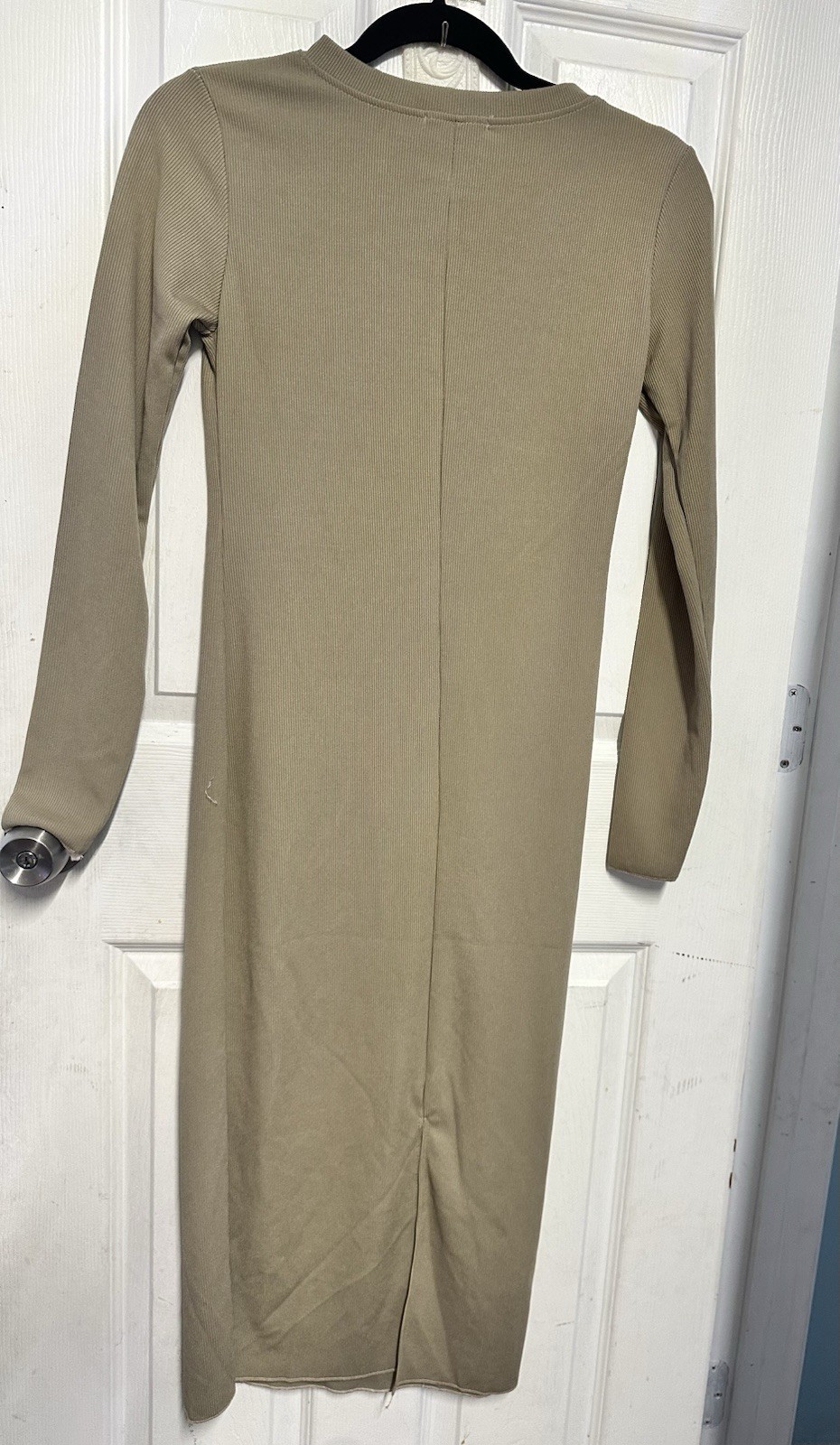 Studio Beige Ribbed Knit Round Neck Long Sleeve Bodycon Midi Dress Size M