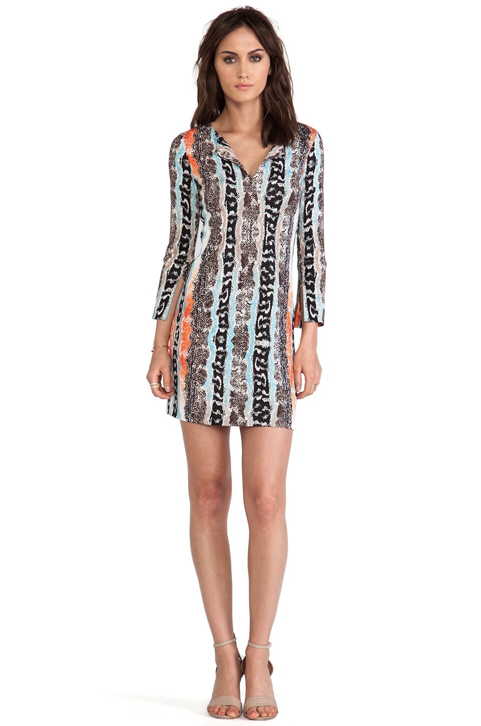 Diane von Furstenberg NEW REINA TWO Silk 3/4 Sleeve Mini Dress in Oasis Snake, 4