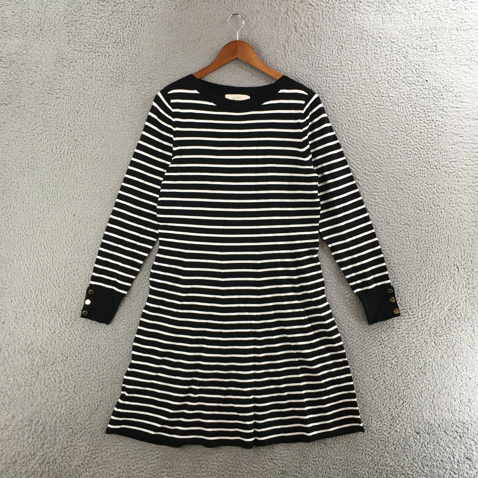 LOFT Striped Sweater Dress Womens Large Black White Long Sleeve Pullover Casual
