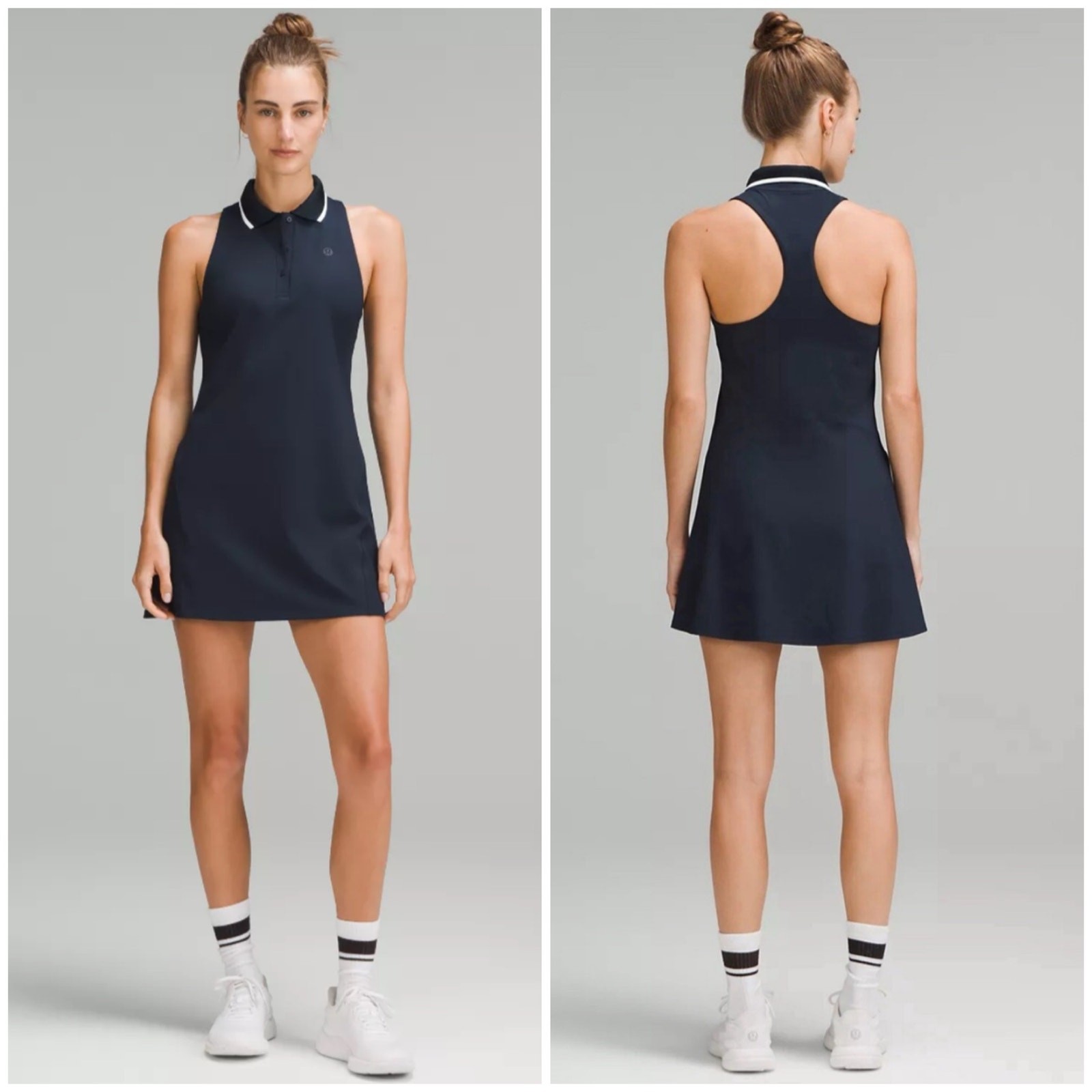 Lululemon Lightweight Sleeveless Polo Tennis Dress Navy Blue Size 14 Athletic