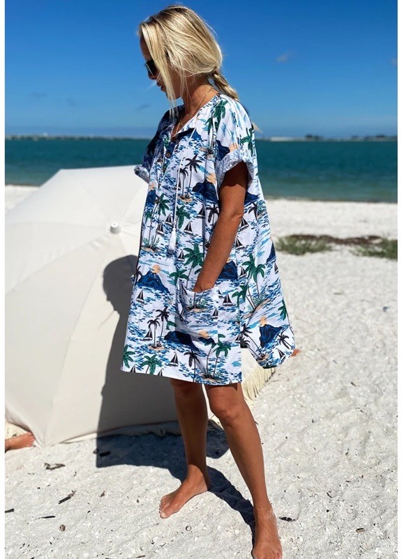 Emerson Fry India Collection Baja Beach Caftan One Size Pockets Cover Up Dress