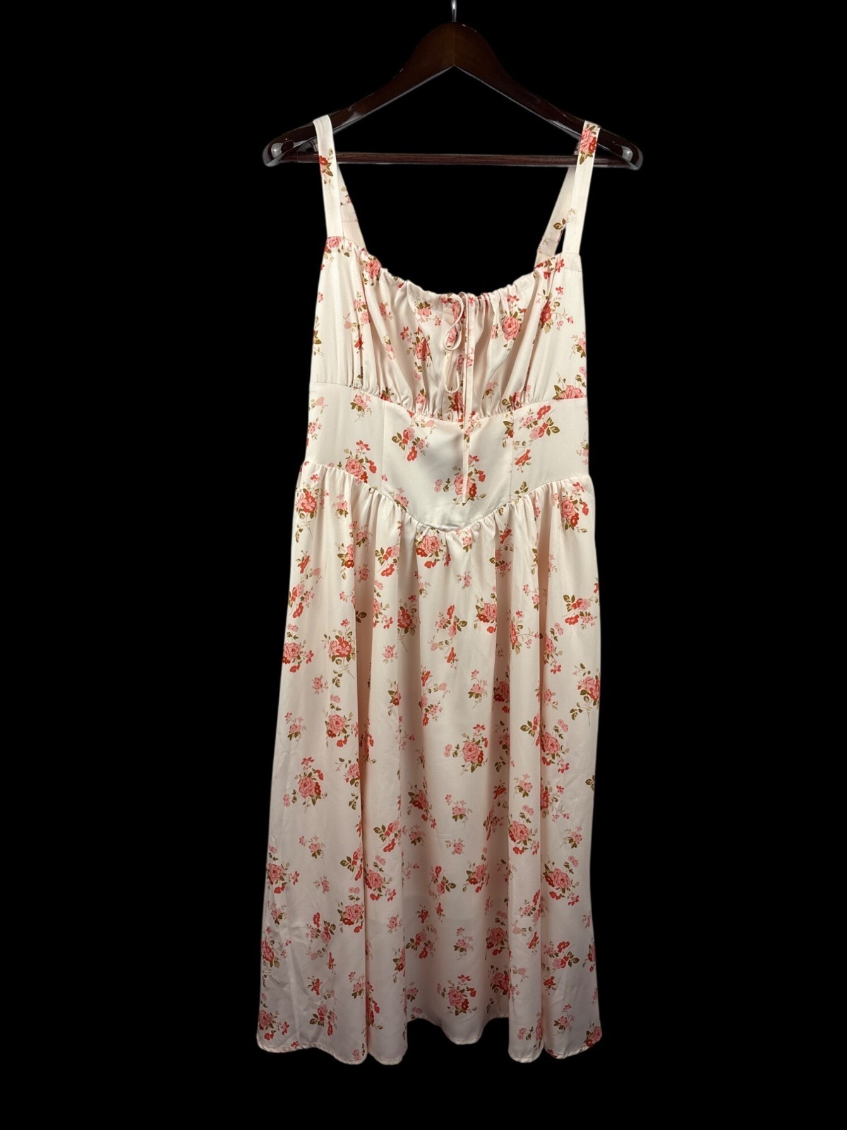 Women’s Scarlet Darkness Large Cream Corset Style Maxi Dress w/ Orange Florals