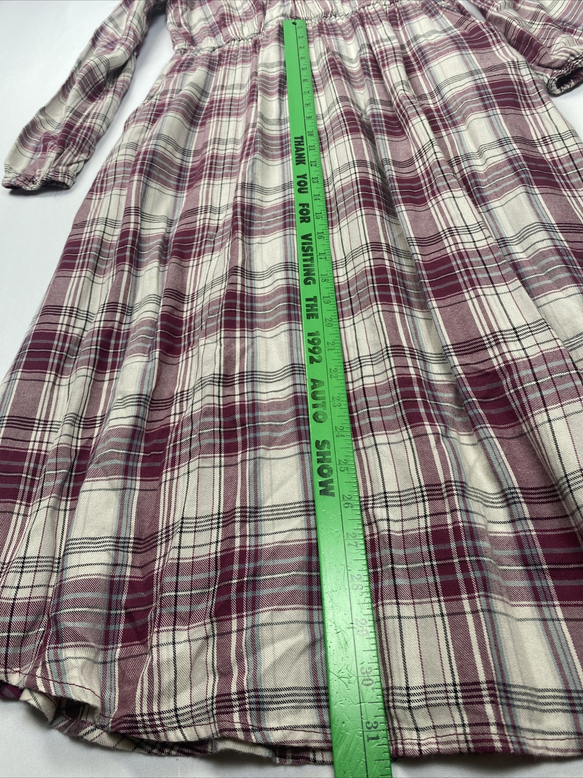 Knox Rose Maroon Plaid Long Sleeve Sheath Dress Size S flanel tie up neck line