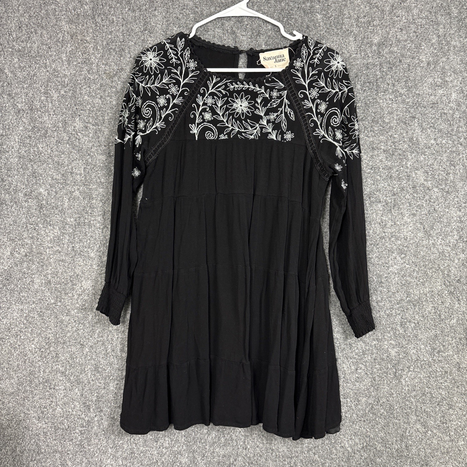 Savanna Jane Dress Womens Size S Black Embroidery Peasant Whimsigoth