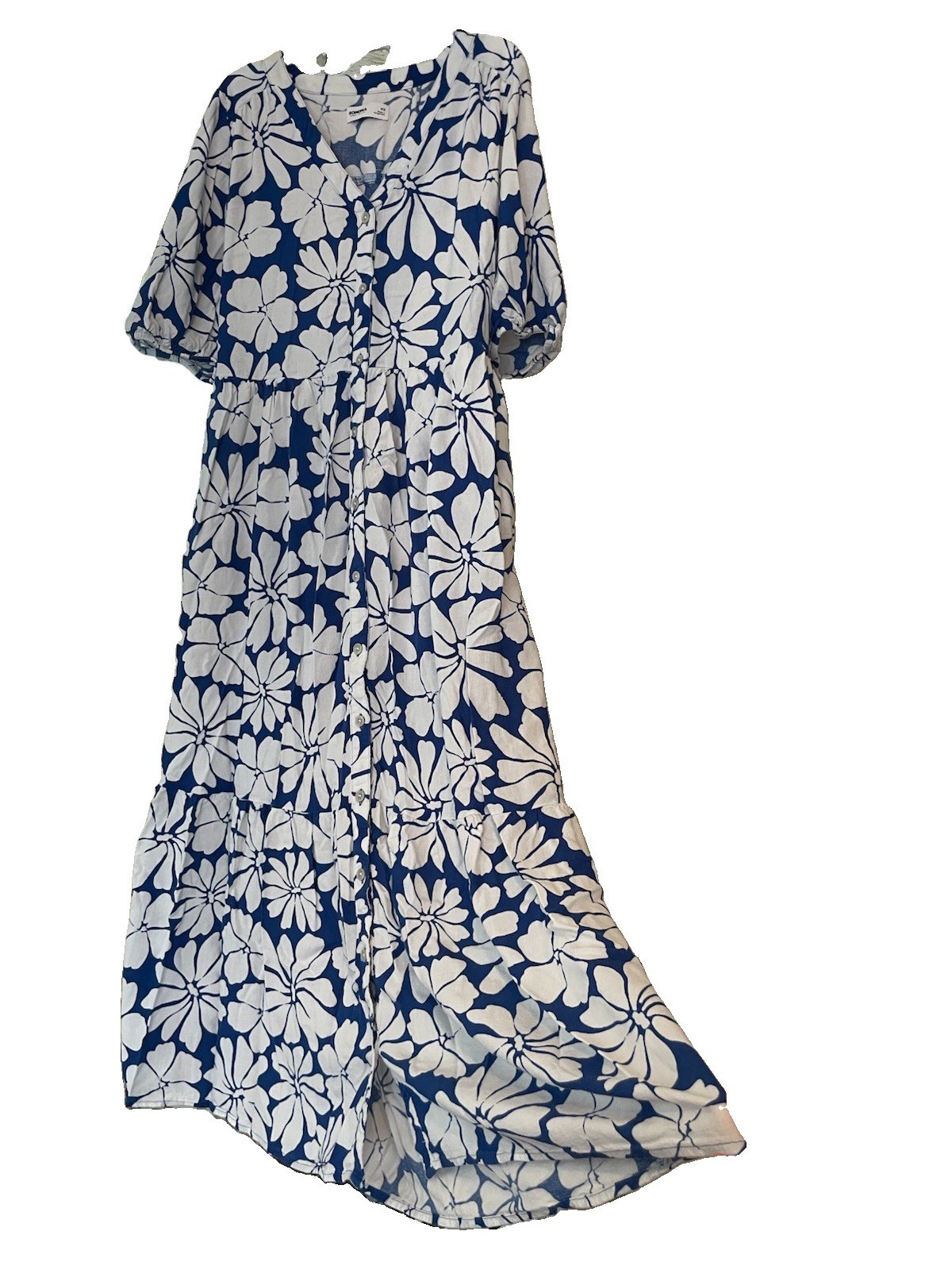 Sonoma Goods For Life Maxi Dress XS Blue/White Floral V-Neck Puff Sleeve