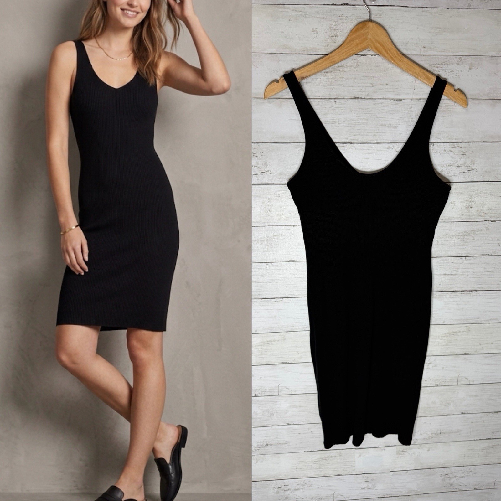 H&M Basic Black Ribbed Bodycon Tank Dress Size Medium