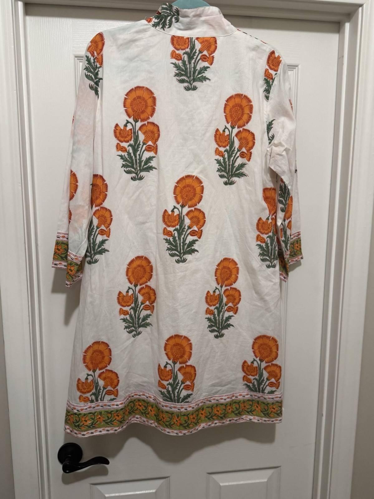 Victoria Dunn Women XL Shirt Dress 100% Cotton Orange Green Floral Lined Pockets