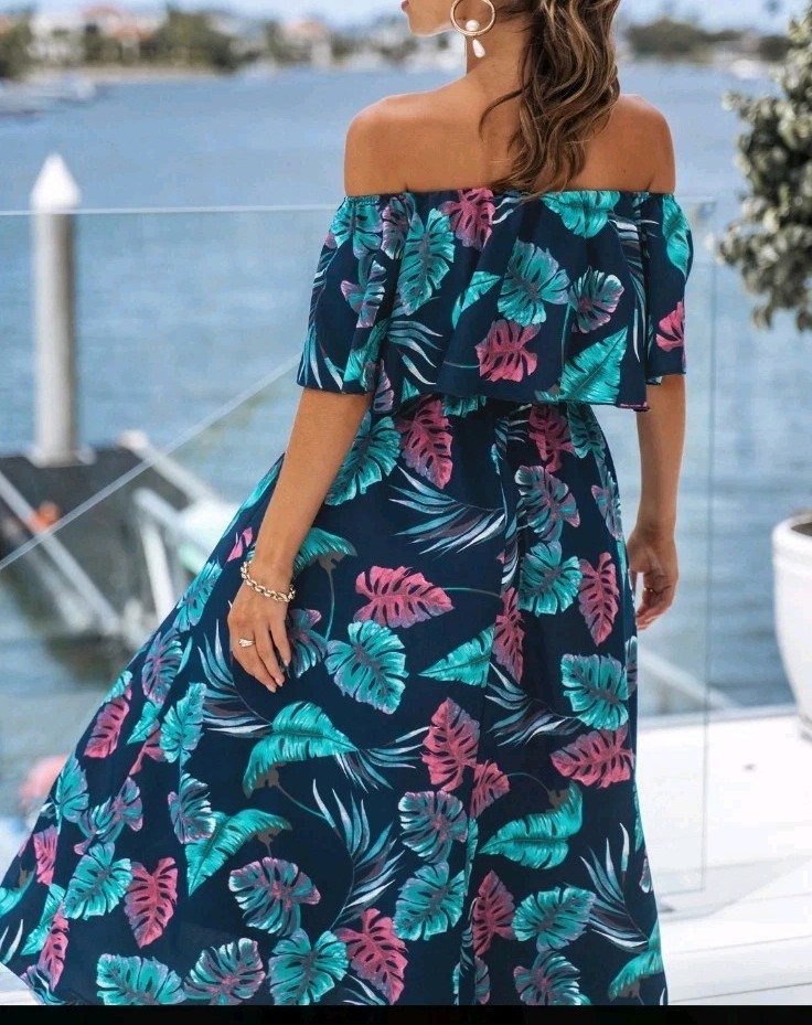 New No Tag Cupshe Women’s Size Medium Floral Ruffle Maxi Off-Shoulder Dress