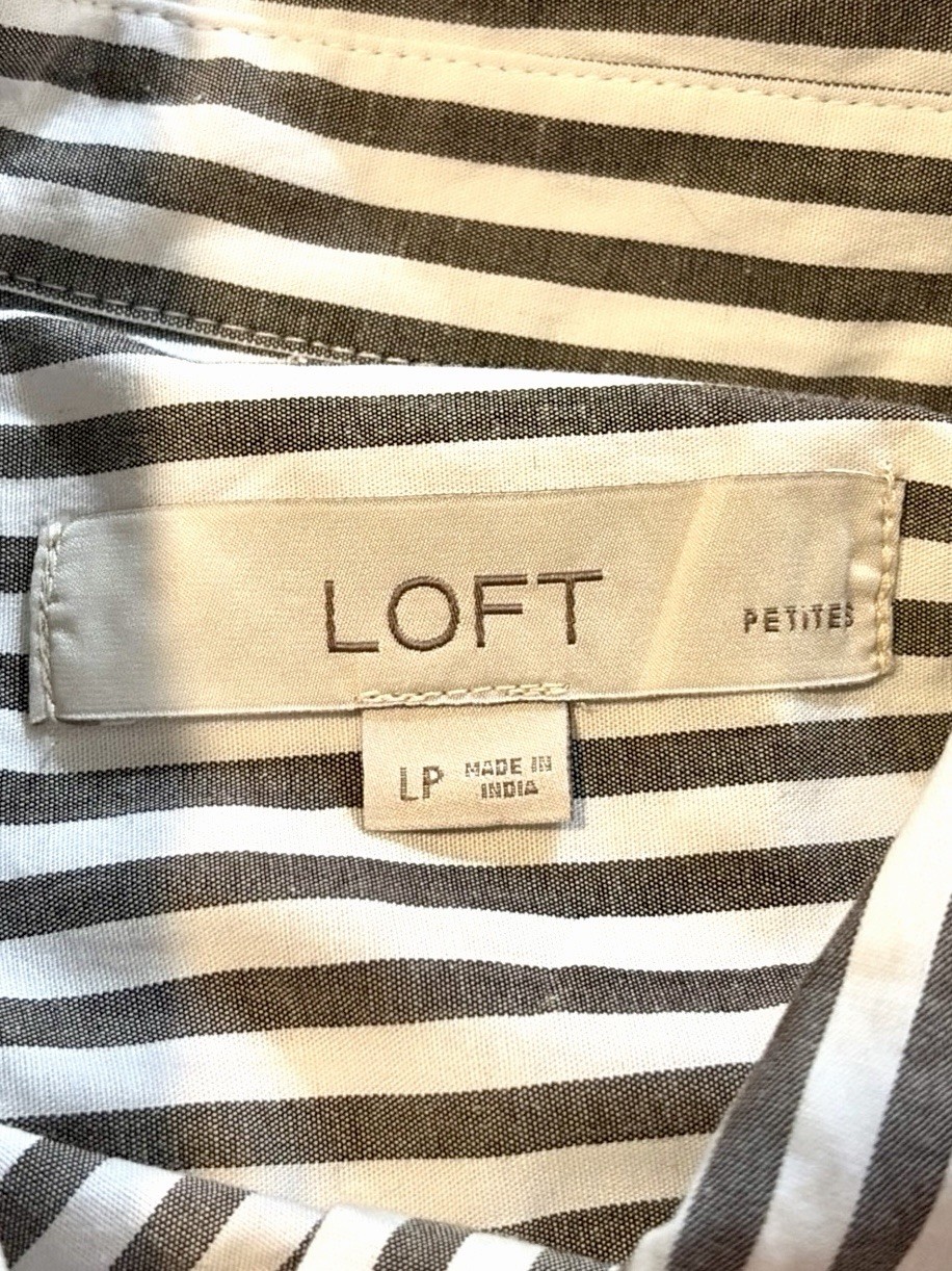 LOFT Petite Large Gray White Stripe Maxi Shirt Dress Button Front Cotton Stretch